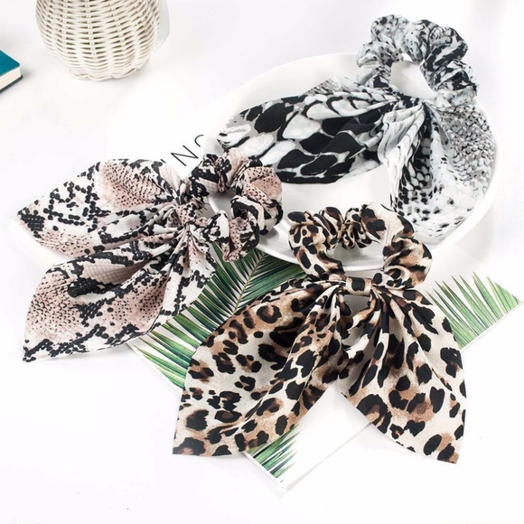 Snake and Jaguar Animal Print Bow Tie Scrunchies - Picture 3 of 6